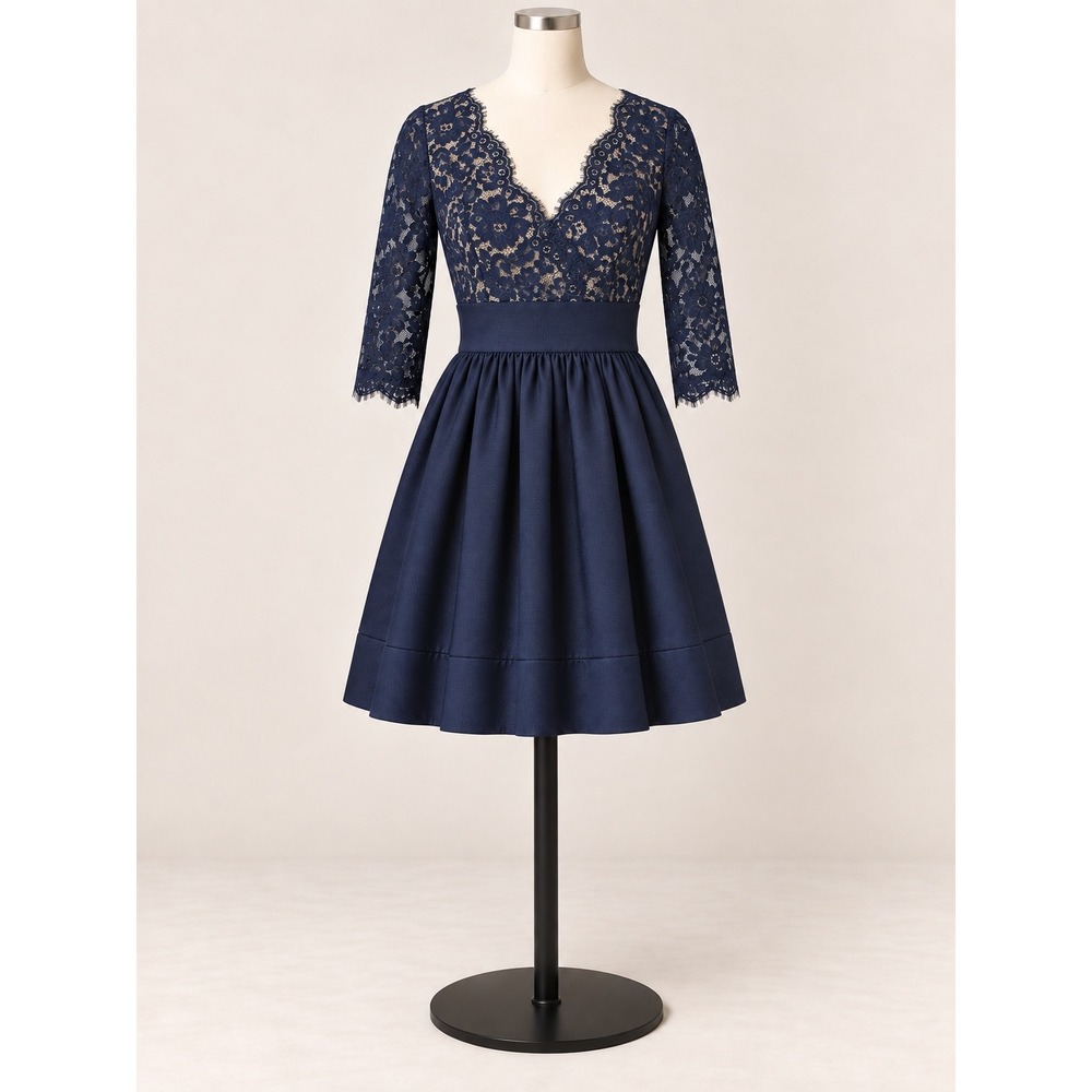 Eliza J Fit Flare Dress Women 4P Navy Blue Lace Cocktail Formal Wedding Party